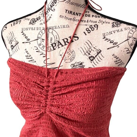 Free People Intimately Shirred Smocked Mini Halter Dress in Rust Orange Size S - Picture 4 of 13